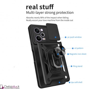 5in1 smūgiams atsparus dėklas su žiedu ir kameros apsauga (Xiaomi Poco X5 Pro 5G/Redmi Note 12 Pro 5G)